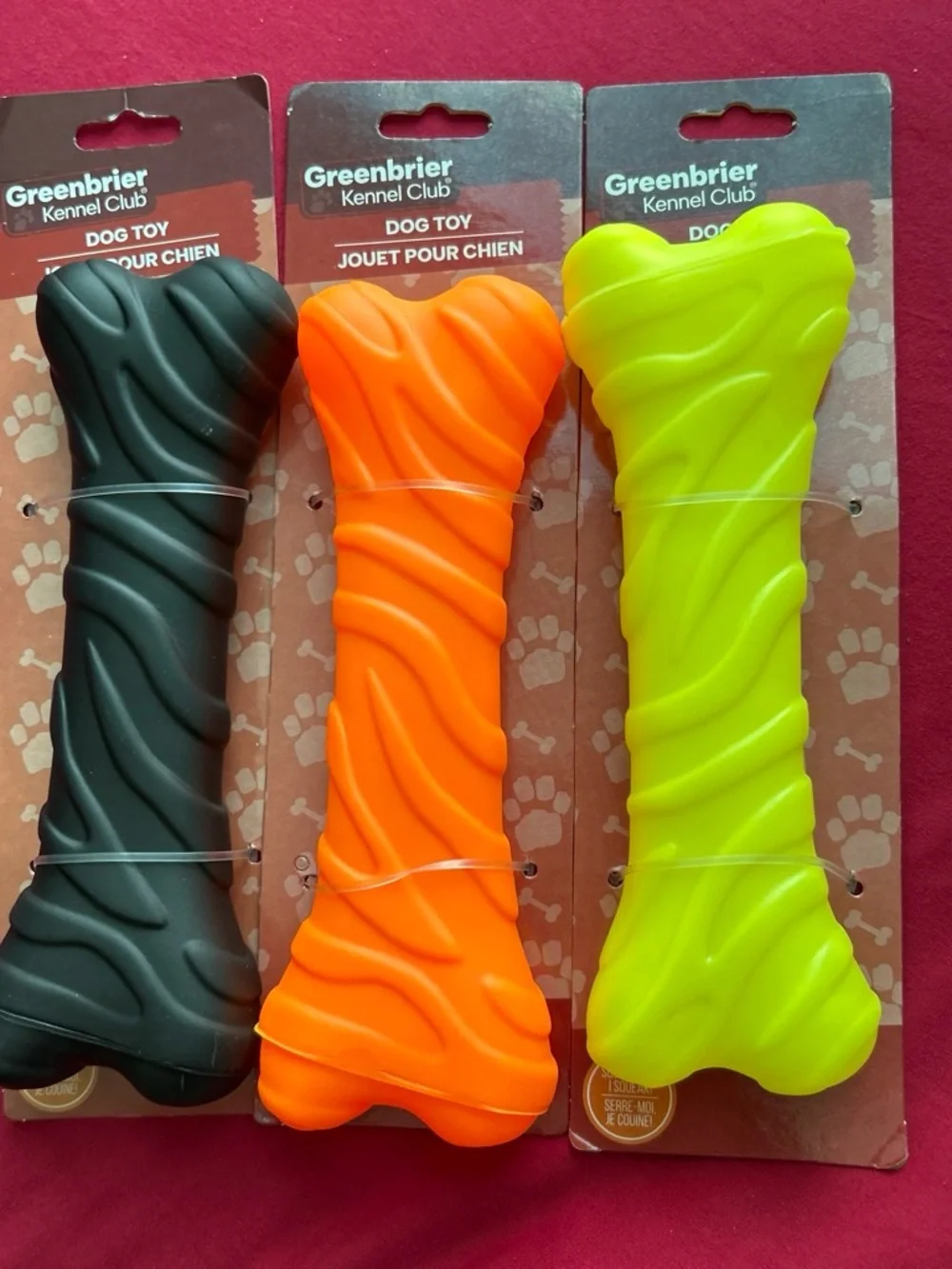 Greenbrier Kennel Club Bone Dog Toy - Black, Orange, Lime
